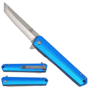 Falcon 8.5" Blue Spring Assisted Pocket Knife Stainless Steel Tanto Blade