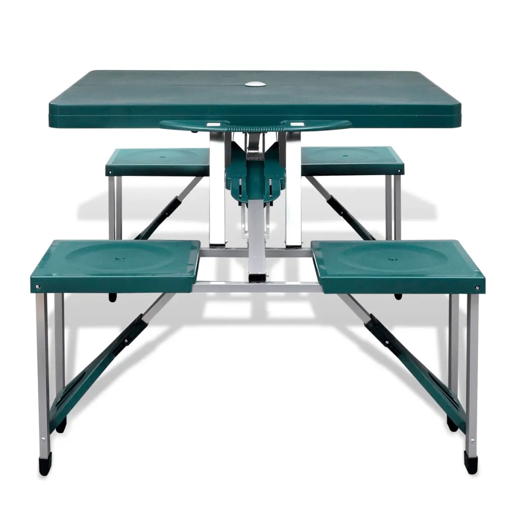 Foldable Camping Table Set with 4 Stools | Aluminium | Extra Light Green