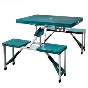 Foldable Camping Table Set with 4 Stools | Aluminium | Extra Light Green