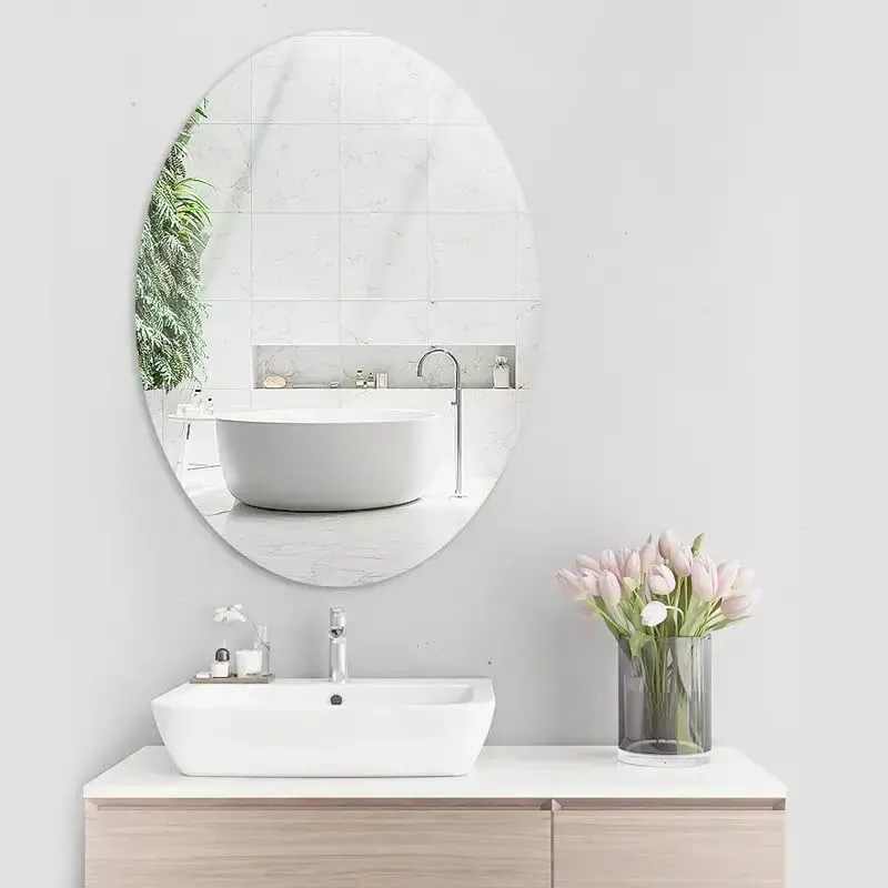 GAKSON Oval Shape Adhesive Mirror Sticker for Wall on Bathroom Bedroom Living Room Basin Mirror Bathroom Wall Mirror Stickers Unbreakable Plastic Mirror 20 * 30 (1, 30X20)