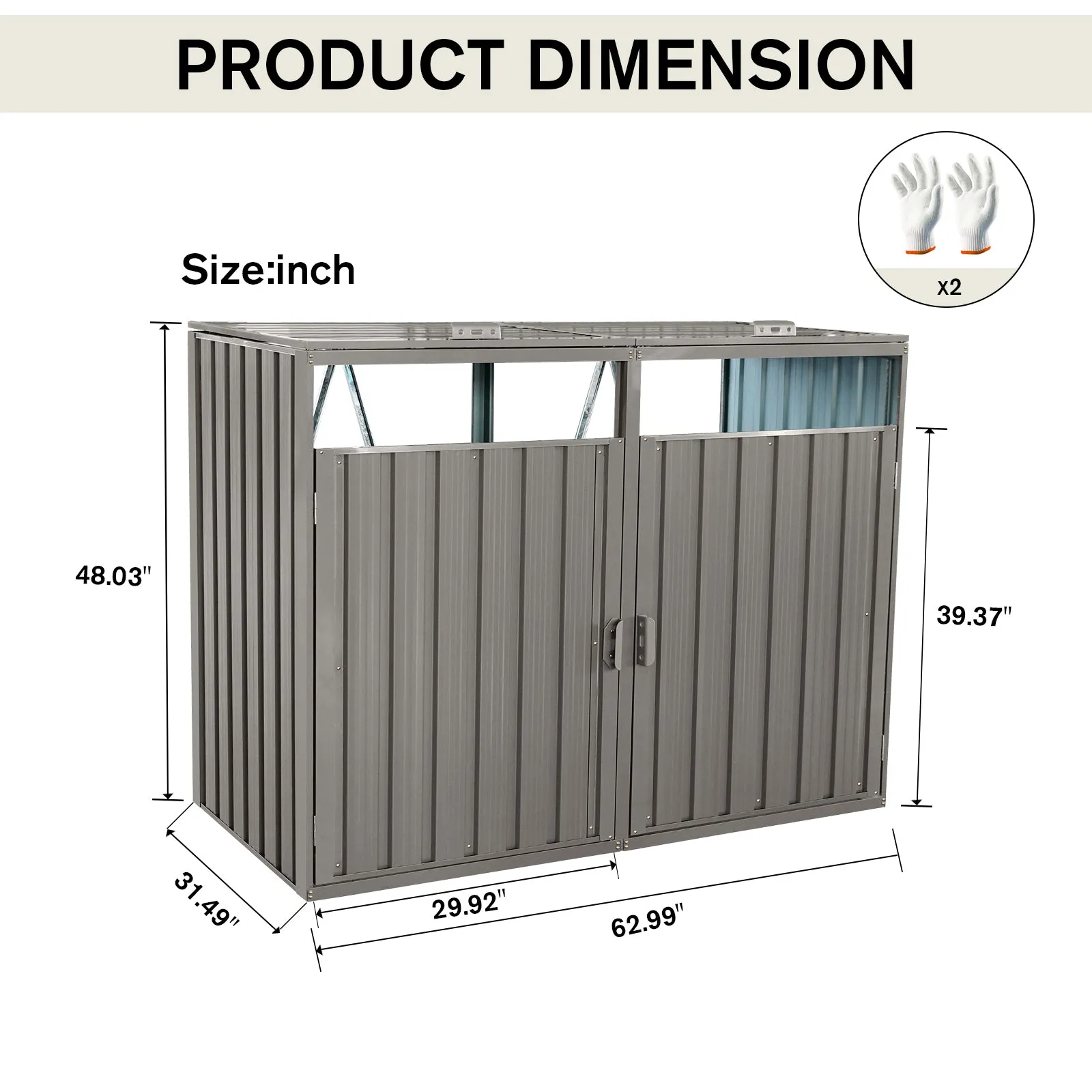 Garbage Bin Shed, 2 Trash Cans Metal Outdoor Bin Shed for Garbage, Grey