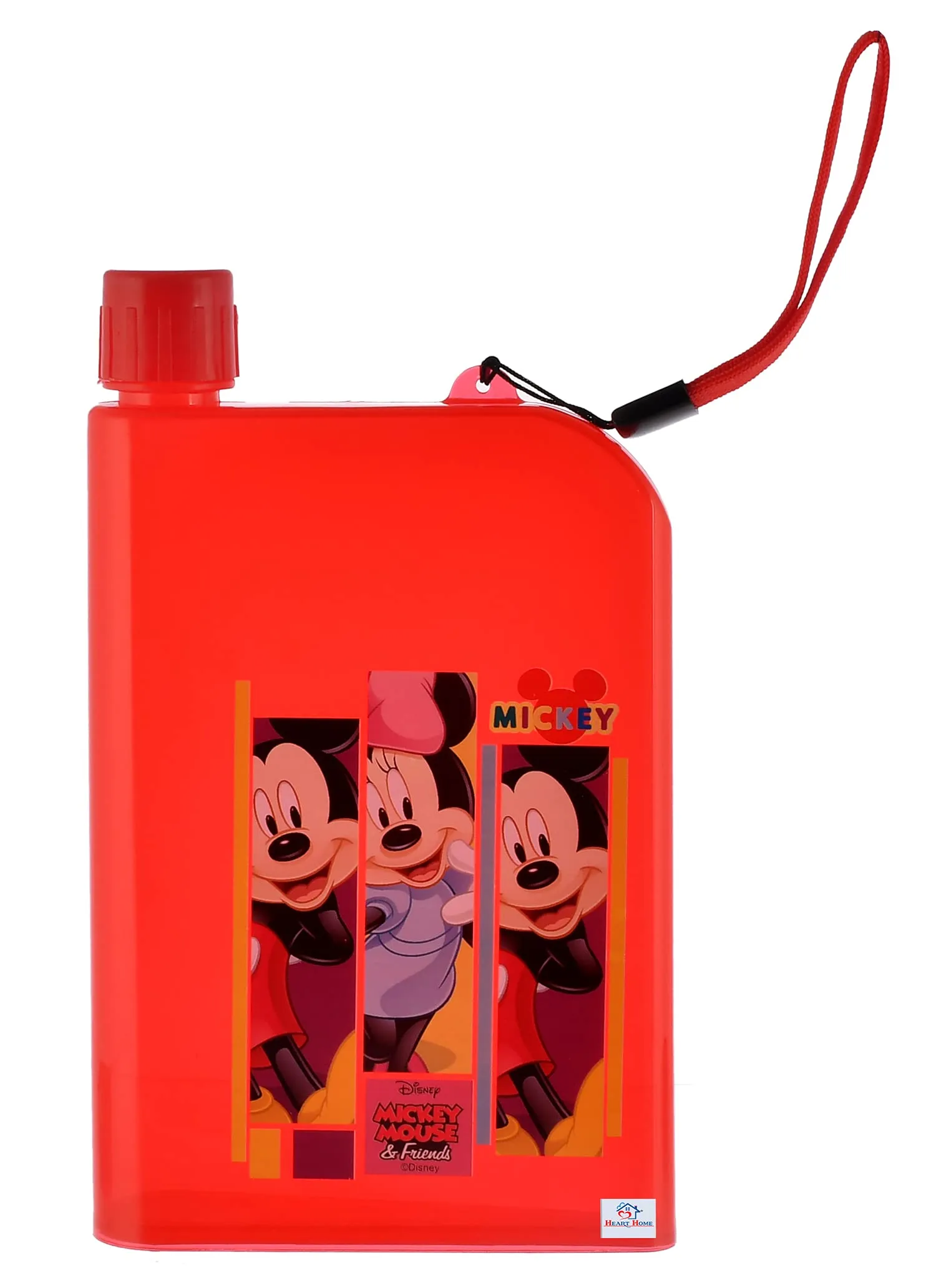 Heart Home Mickey Printed Lightweight,Portable Plastic Notebook Water Bottle For School Activity Outdoor Sports-700ml (Red)