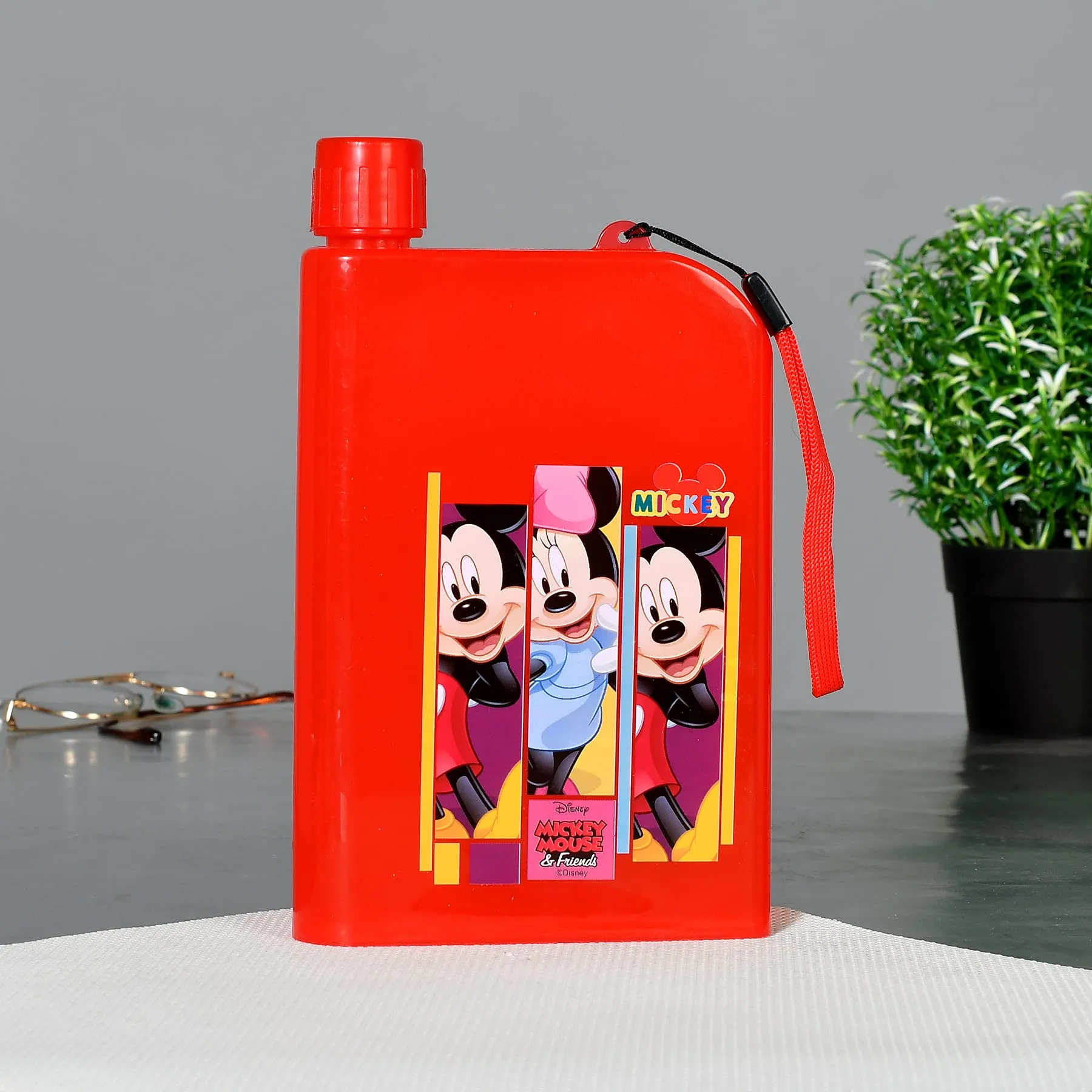 Heart Home Mickey Printed Lightweight,Portable Plastic Notebook Water Bottle For School Activity Outdoor Sports-700ml (Red)