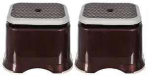 Heart Home Ultra 10 Multiuses Portable, Lightweight, Strong, Durable Plastic Bathroom/Step/Sitting Stool, Patla- Pack of 2 (Brown)-46HH0143