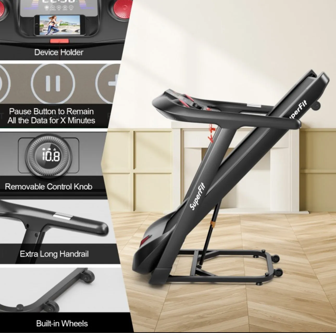 Heavy Duty Powerful Upgraded 4.75HP Treadmill With App, Auto Incline | For Home, Office | LED Display | Quiet Motor | Shockproof | Easy Transport, Store | Bluetooth