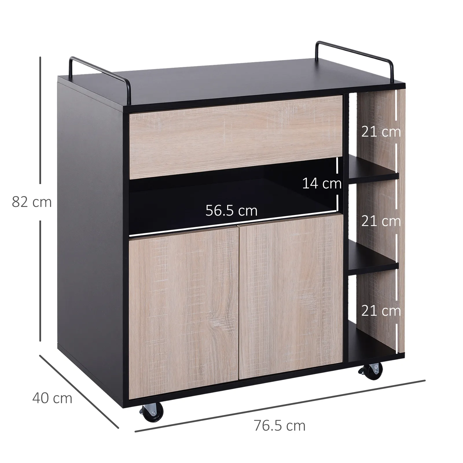 HOMCOM Rolling Kitchen Storage Trolley Cart - Modern Island Cabinet with Locking Wheels, Drawer, Cupboard, and Shelves