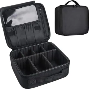 House of Quirk Makeup Cosmetic Storage Case with Adjustable Compartment - Black(25x22x9cm)