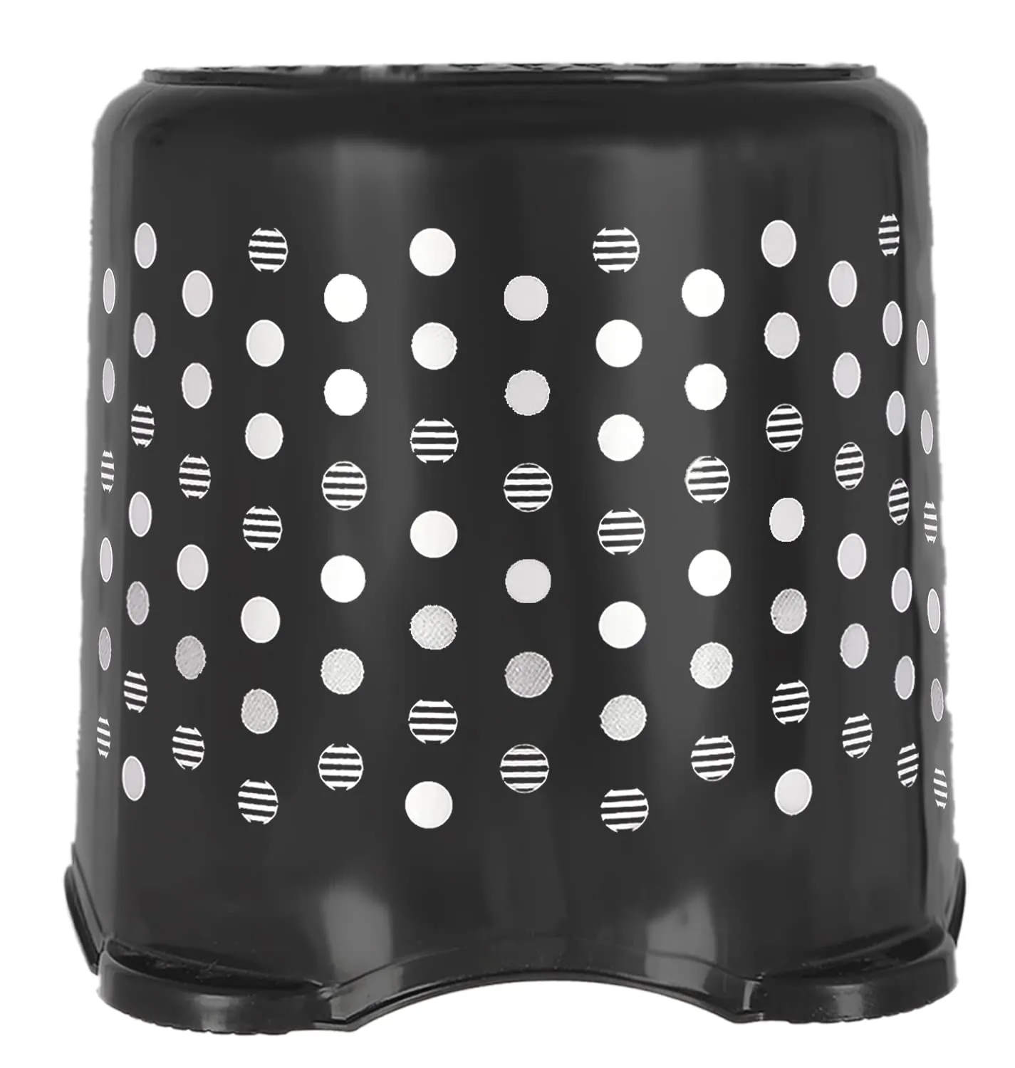 Kuber Industries Comfy Stool Dot Printed Multiuses Portable, Lightweight, Strong, Plastic Bathroom/Step/Sitting Stool, Patla (Black)-46KM0151, Standard