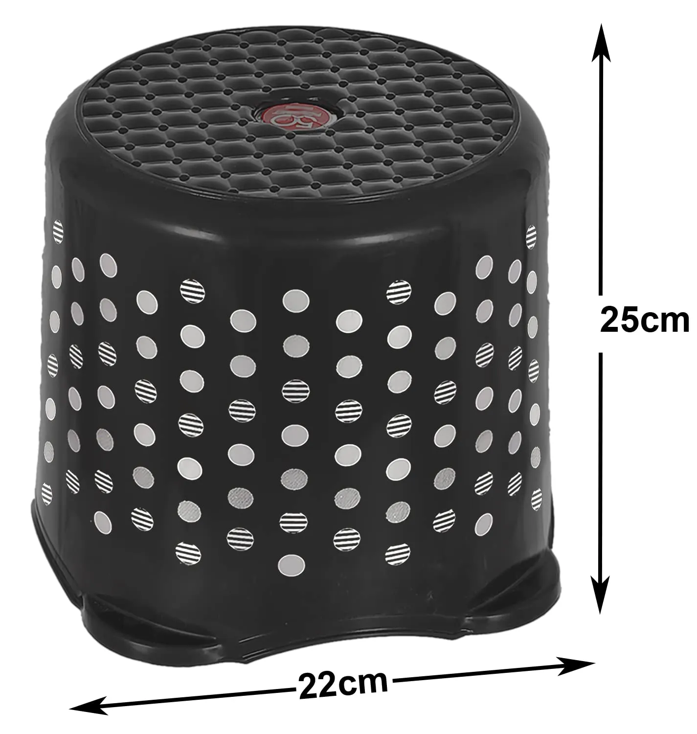 Kuber Industries Comfy Stool Dot Printed Multiuses Portable, Lightweight, Strong, Plastic Bathroom/Step/Sitting Stool, Patla (Black)-46KM0151, Standard