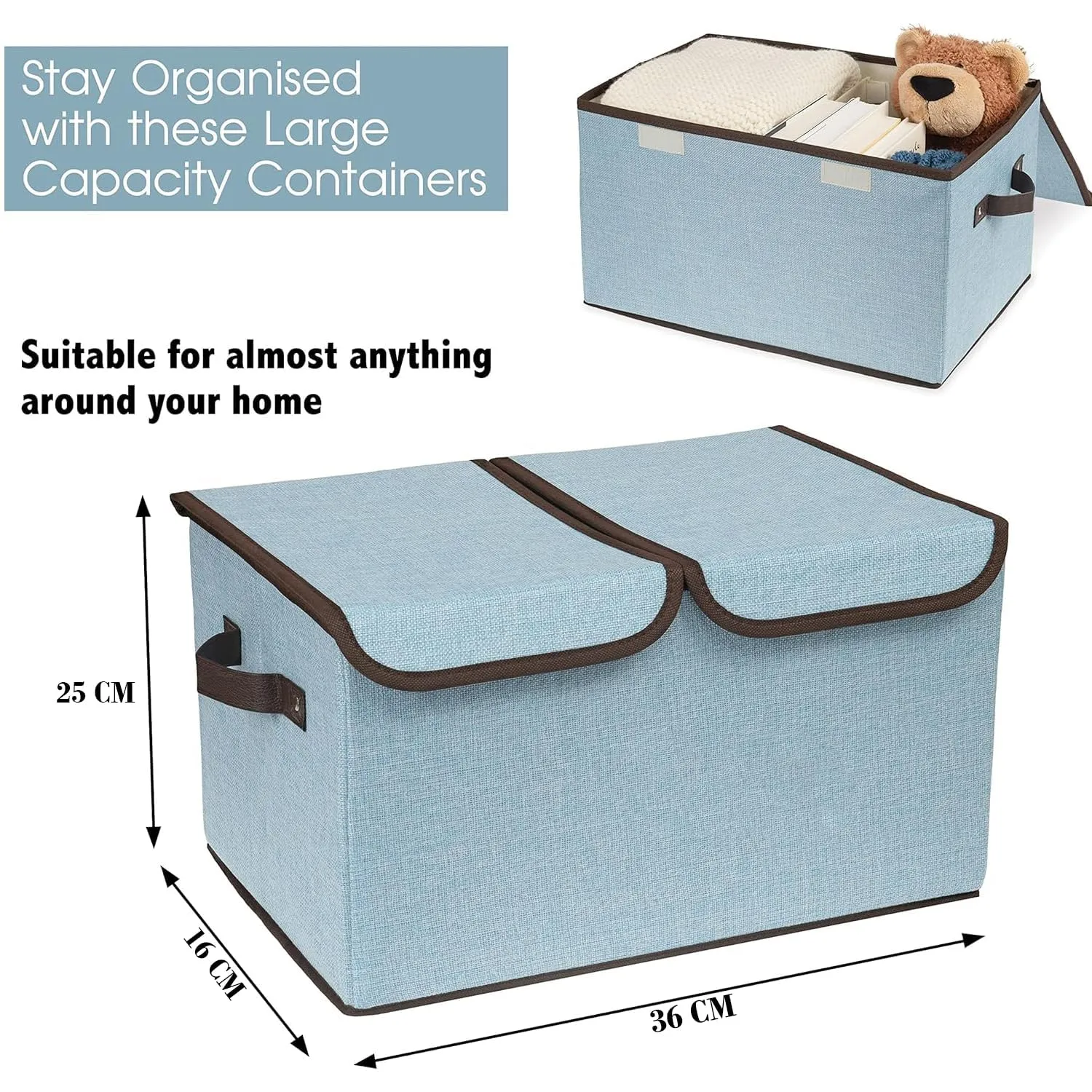 Kuber Industries Double Lid Foldable Storage Box|Toys Storage Bin|Wardrobe Organizer For Clothes|Front Handle & Stackable Pack Of-4 (Blue)