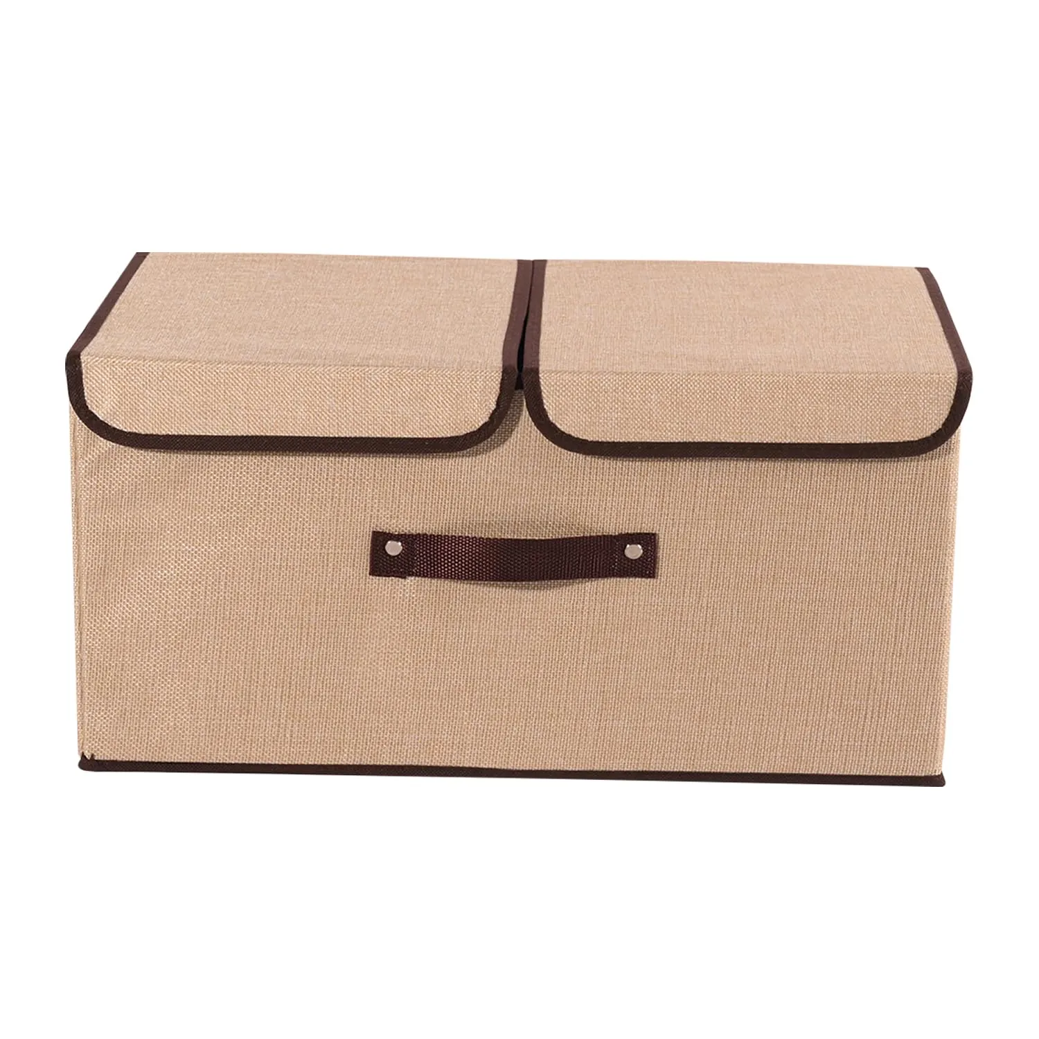 Kuber Industries Foldable Storage Box | Double Lid Storage Box with Handle | Stackable Storage Box For Clothes-Toys-Books | YJA008-BGE | Beige