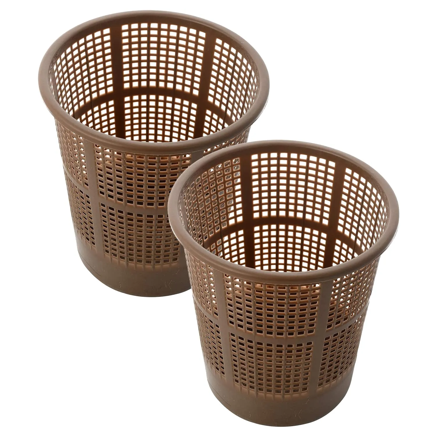 Kuber Industries Mesh Dustbin|Plastic Open Garbage Basket|Portable Round Trash Can for Kitchen|Office|College|5 Liter|Pack of 2 (Brown)