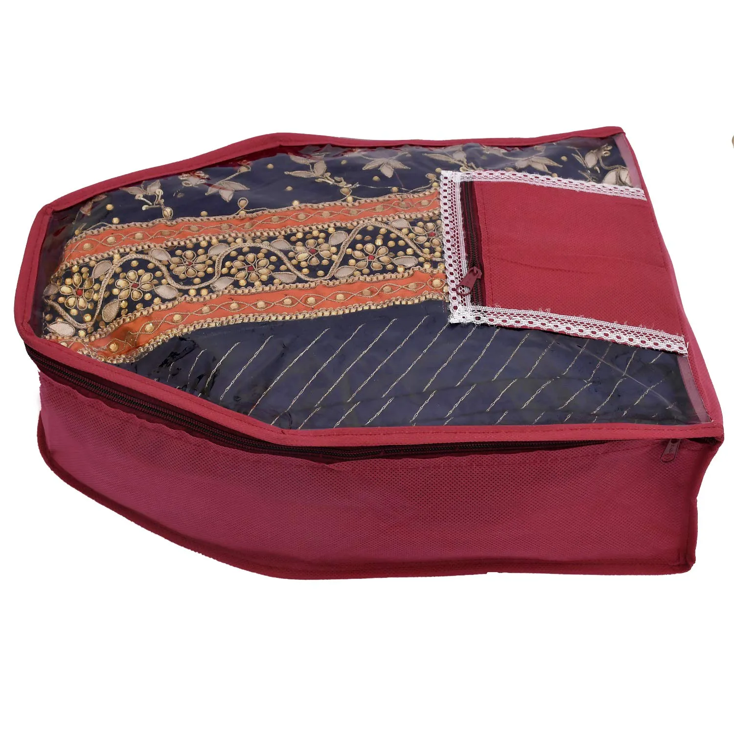 Kuber Industries Non Woven Cloth Wardrobe Organizer Set|3 Piece Saree Cover|3 Pieces Blouse Cover Combo Set (Pink & Maroon & Purple)