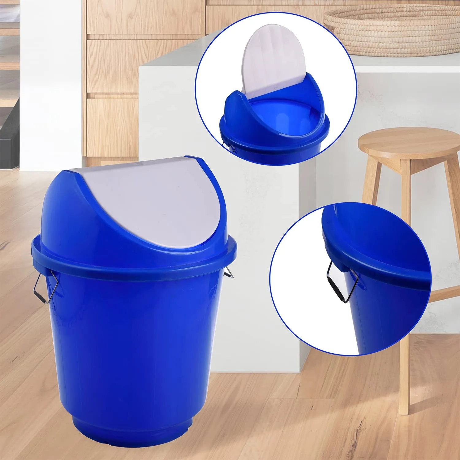 Kuber Industries Swinging Lid Dustbin|Plastic Garbage Waste Bin|Trash Can with Handle for Bathroom|Shop|Office|25 Liter (Blue)