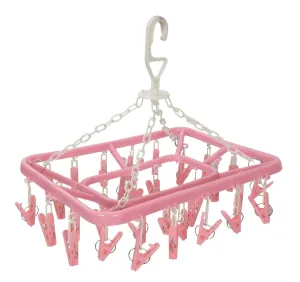 Kuber IndustriesCloth Drying Hanger Rack (32 Clips)|360 Degree Portable & Rotatable Clips|Space Saving Travel & Durable Plastic|Size 40 x 38 x 30 cm (Pink)-KUBMART15537