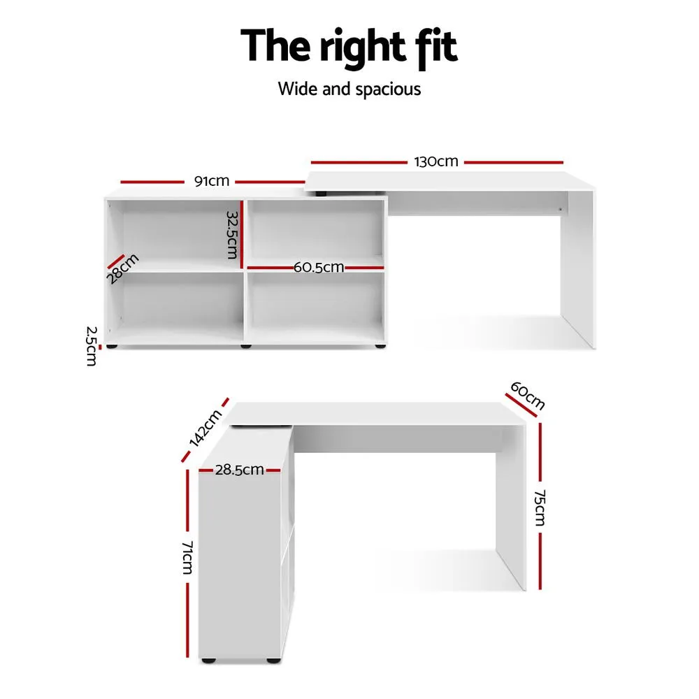 L-Shaped White Desk with 4-Shelf Bookcase - Artiss