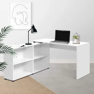 L-Shaped White Desk with 4-Shelf Bookcase - Artiss