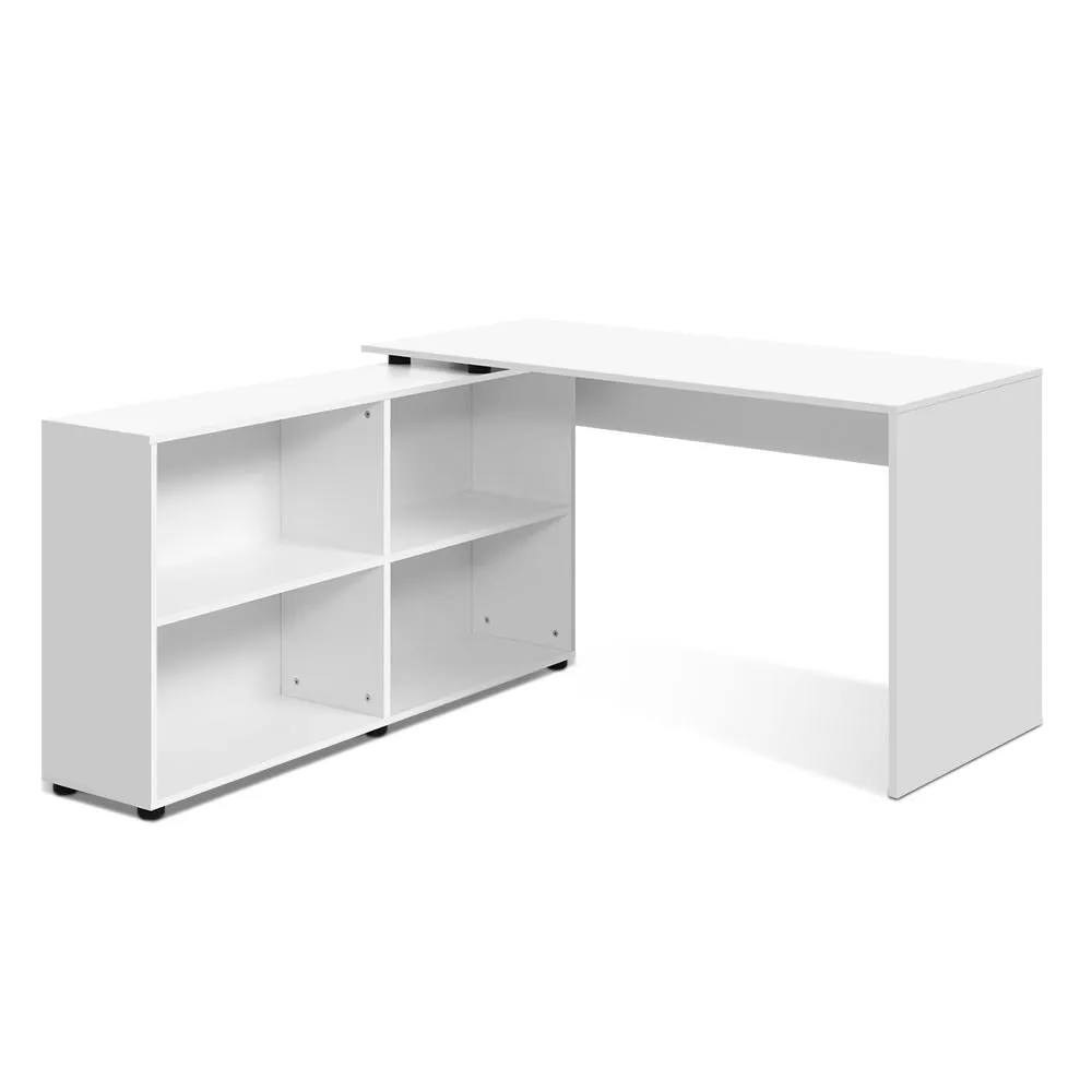 L-Shaped White Desk with 4-Shelf Bookcase - Artiss