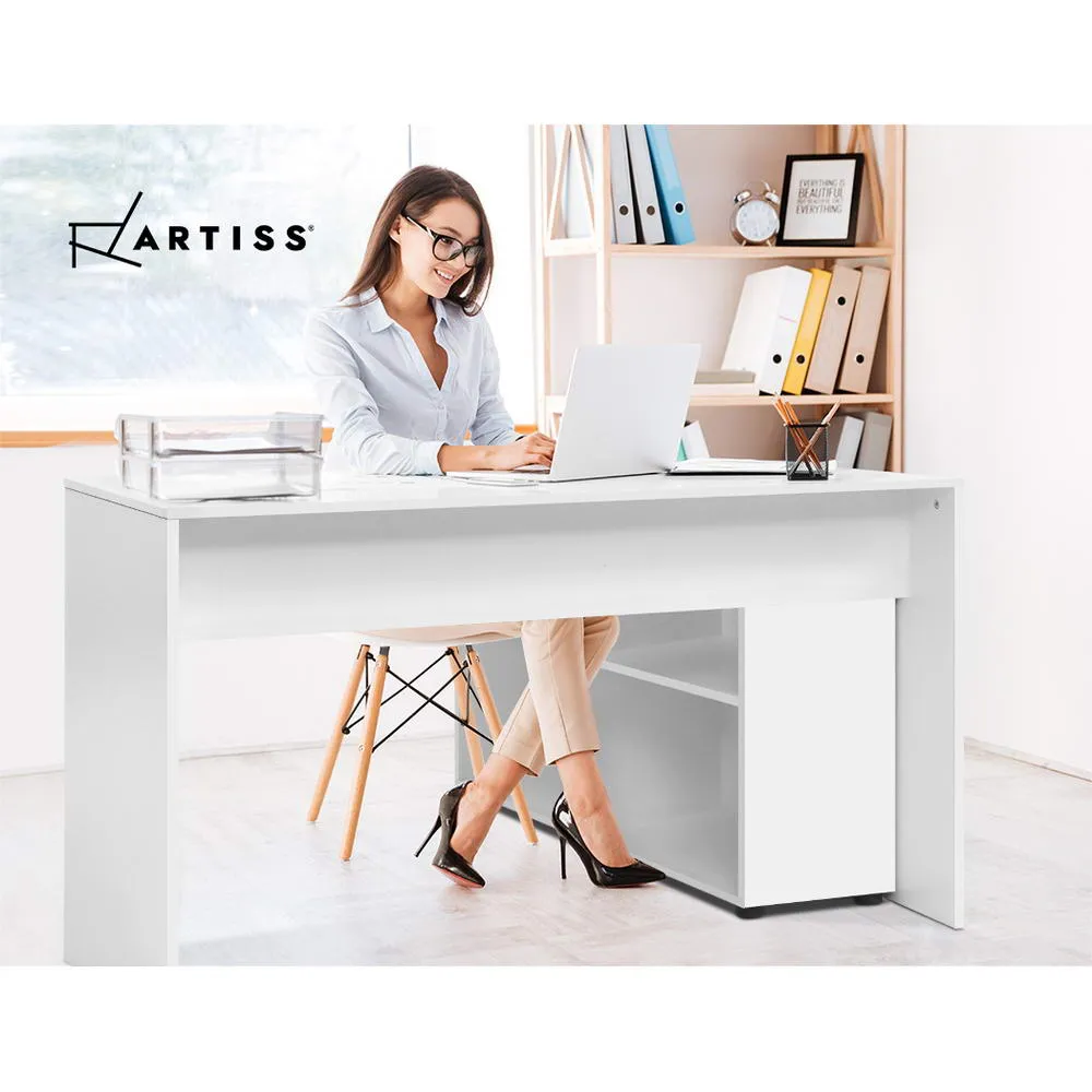 L-Shaped White Desk with 4-Shelf Bookcase - Artiss