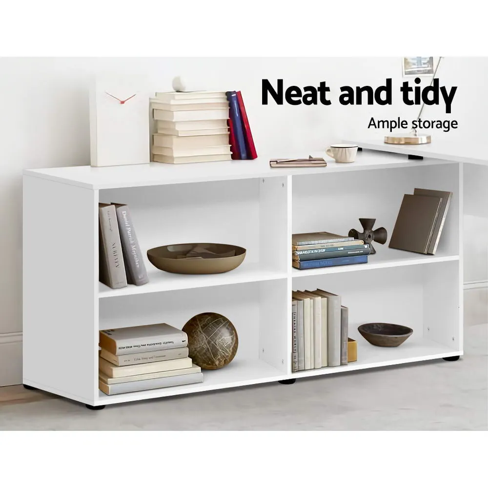 L-Shaped White Desk with 4-Shelf Bookcase - Artiss