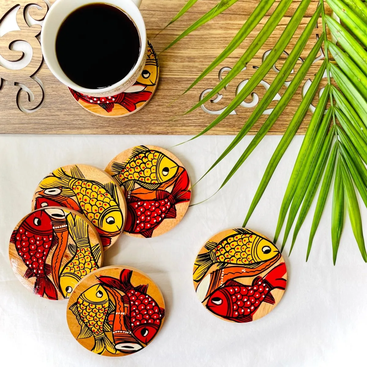 Matsya - Round Wooden Coasters