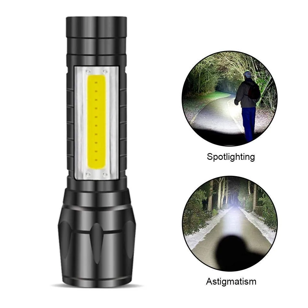 Metal Flashlight Rechargeable Torch with Built in Battery   Desk Lamp with Carry Box Focus Zoom Torch Light with 3 Modes Adjustable for Emergency, Camping etc.