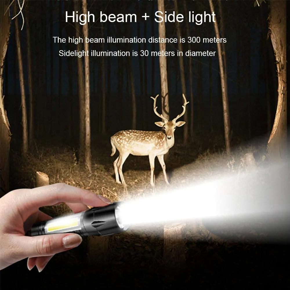 Metal Flashlight Rechargeable Torch with Built in Battery   Desk Lamp with Carry Box Focus Zoom Torch Light with 3 Modes Adjustable for Emergency, Camping etc.