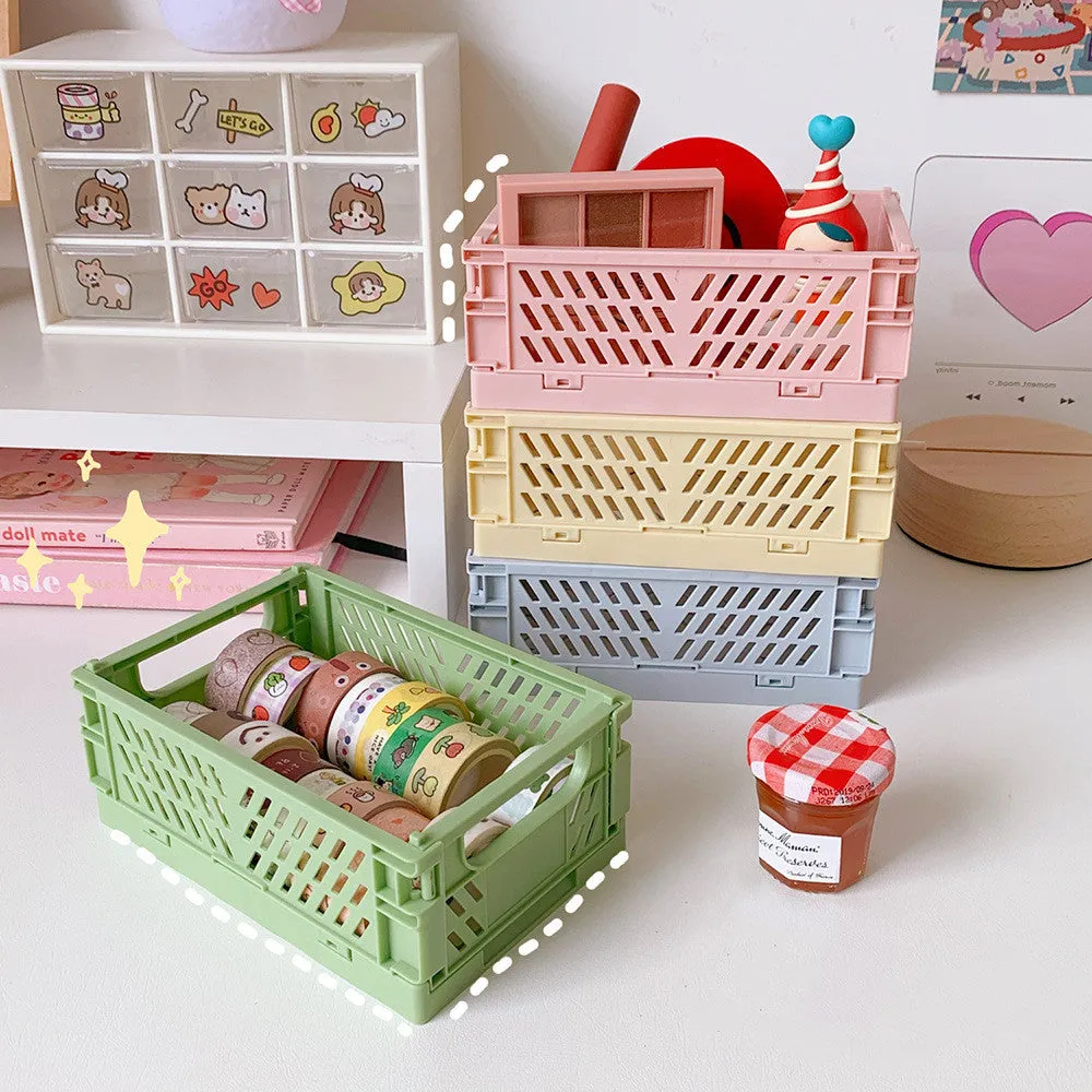 Mini Folding Plastic Storage Box Foldable Plastic Storage Case Desktop Carrying Basket