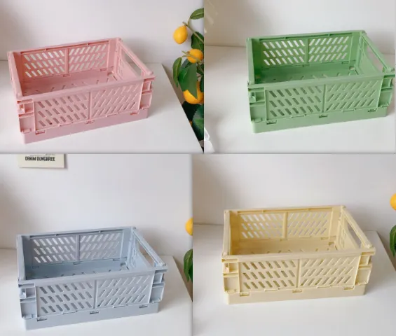 Mini Folding Plastic Storage Box Foldable Plastic Storage Case Desktop Carrying Basket