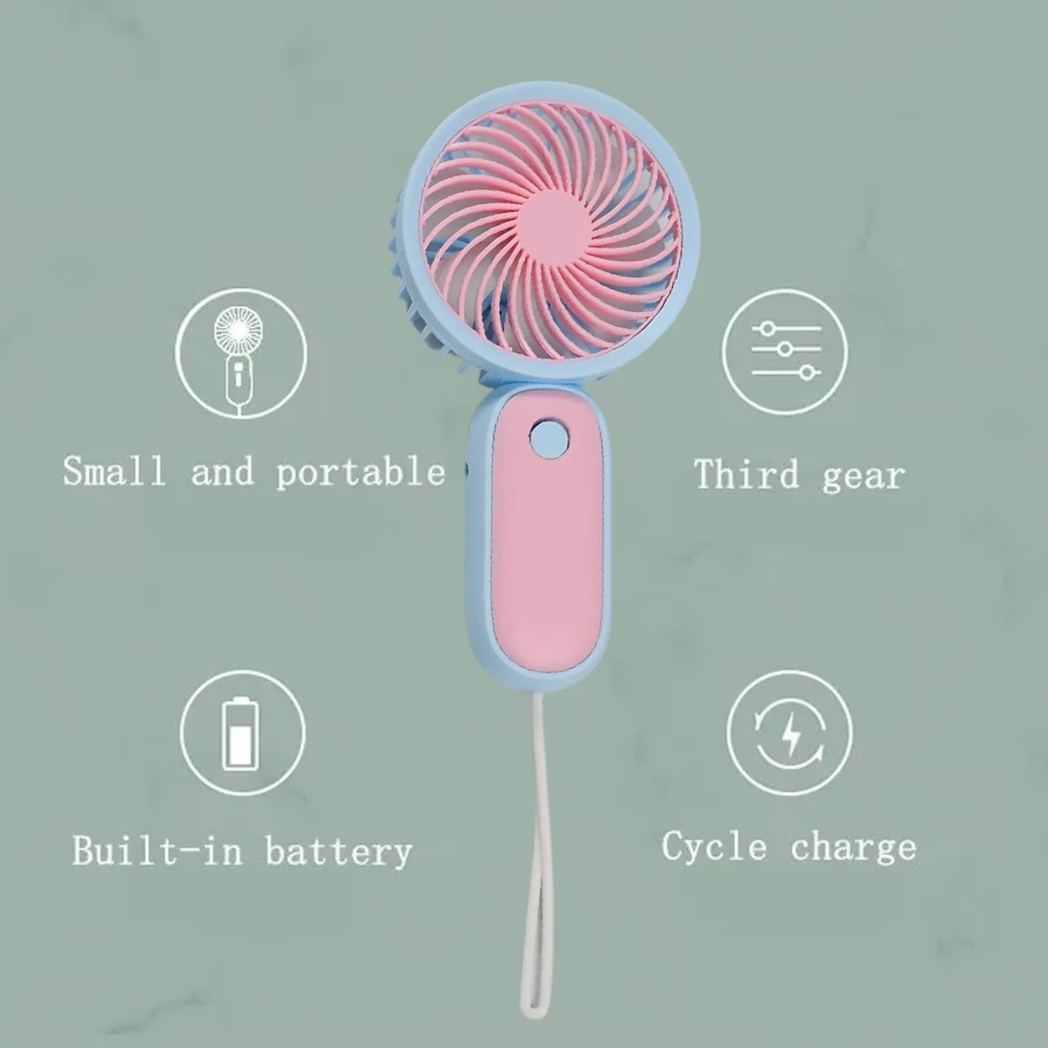 Mini Handheld Fan Portable Rechargeable Mini Fan Easy to Carry, for Home, Office, Travel and Outdoor Use (Battery Not Include)