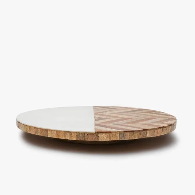 Modern Round Lazy Susan Platter  | Wood & Resin Rotating Tray For Dining Table