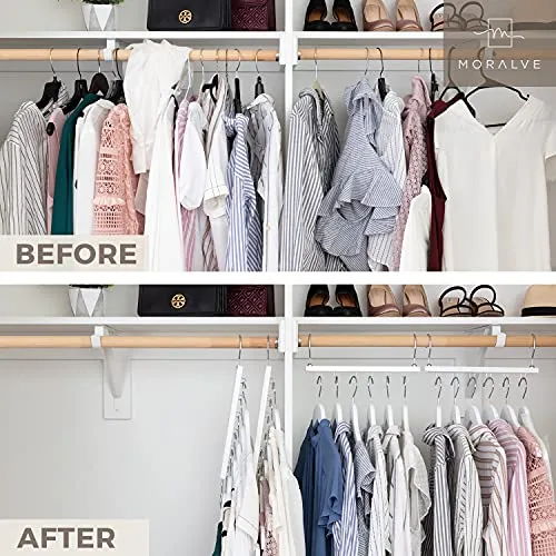 MORALVE Space Saving Hangers for Closet Organizer - 4 Pack Wood Shirt Organizer for Closet Space Saver Hangers for Clothes - Closet Clothes Hanger Organizer Stacker Space Saving Collapsible Hangers