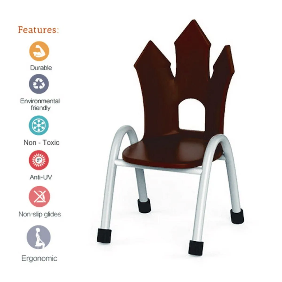 Ok Play Castle Chair, Study Chair, Sturdy And Durable Chair, Plastic Chair, Perfect For Home, Creches And School, Brown, 2 to 4 Years, Height 8 Inches