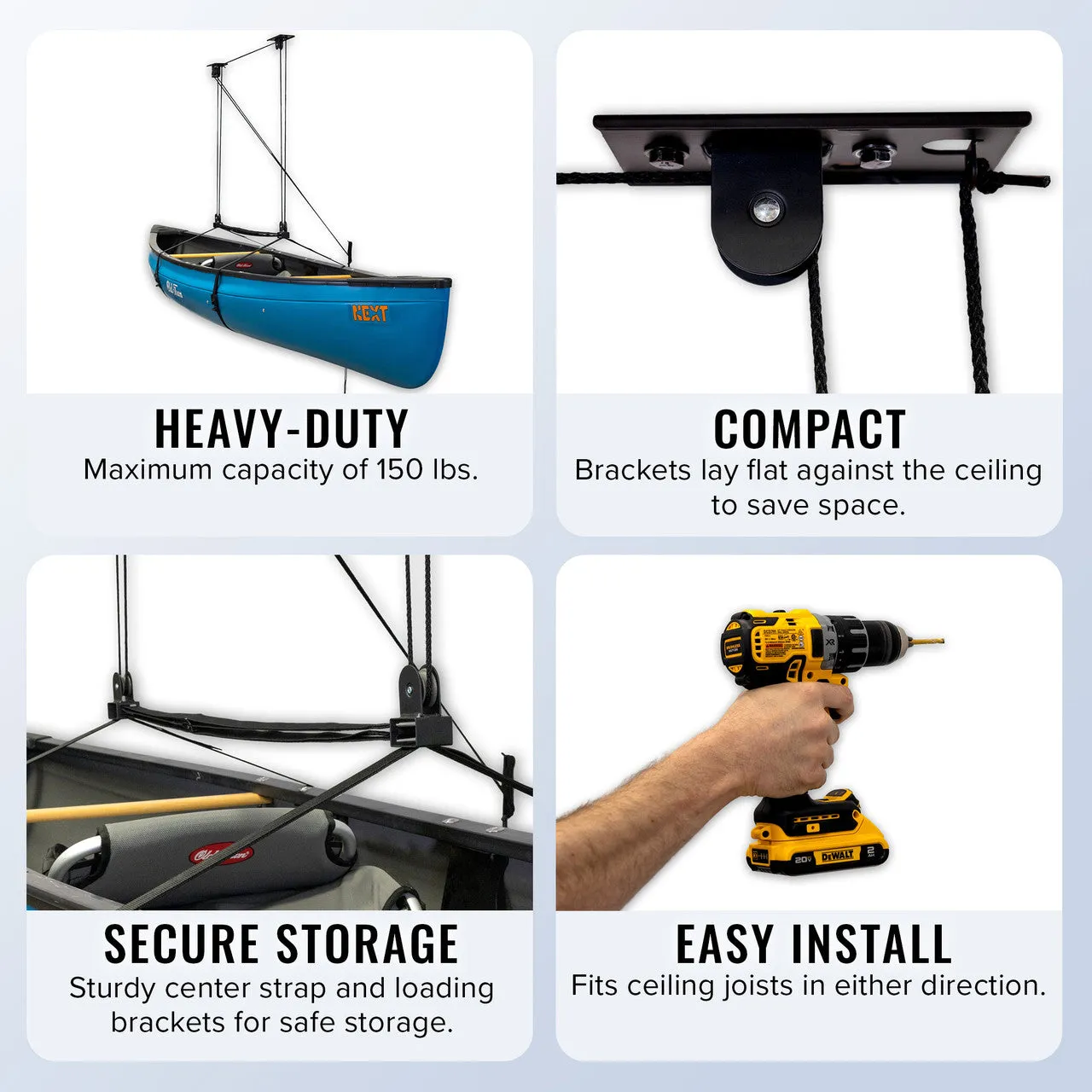 OUTLET | Essential Kayak Garage Ceiling Storage Hoist | Holds up to 150 lbs