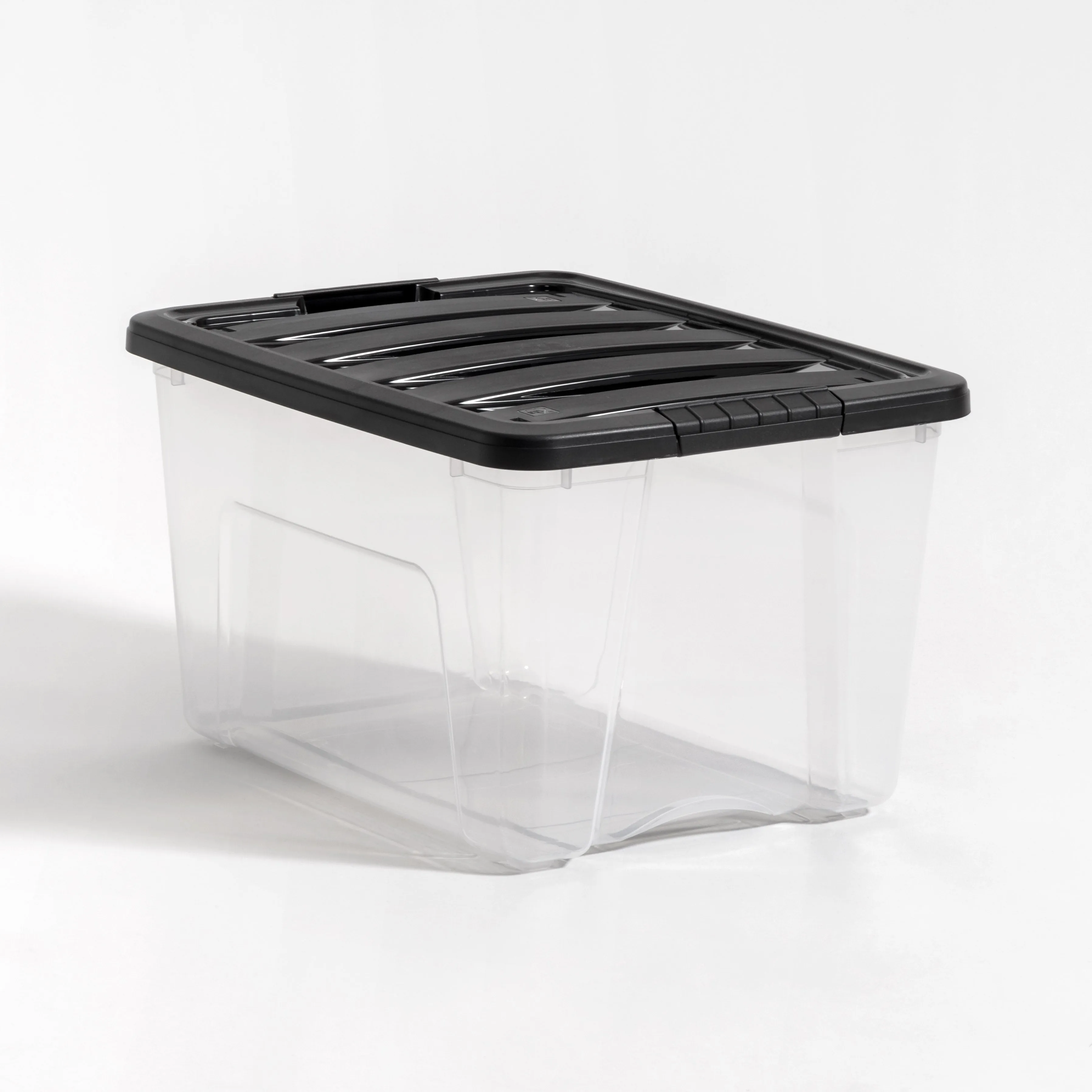 Plastic Storage Bins, Stackable Storage Container with Secure Latching Buckles and Black Lid, 40 Qt.