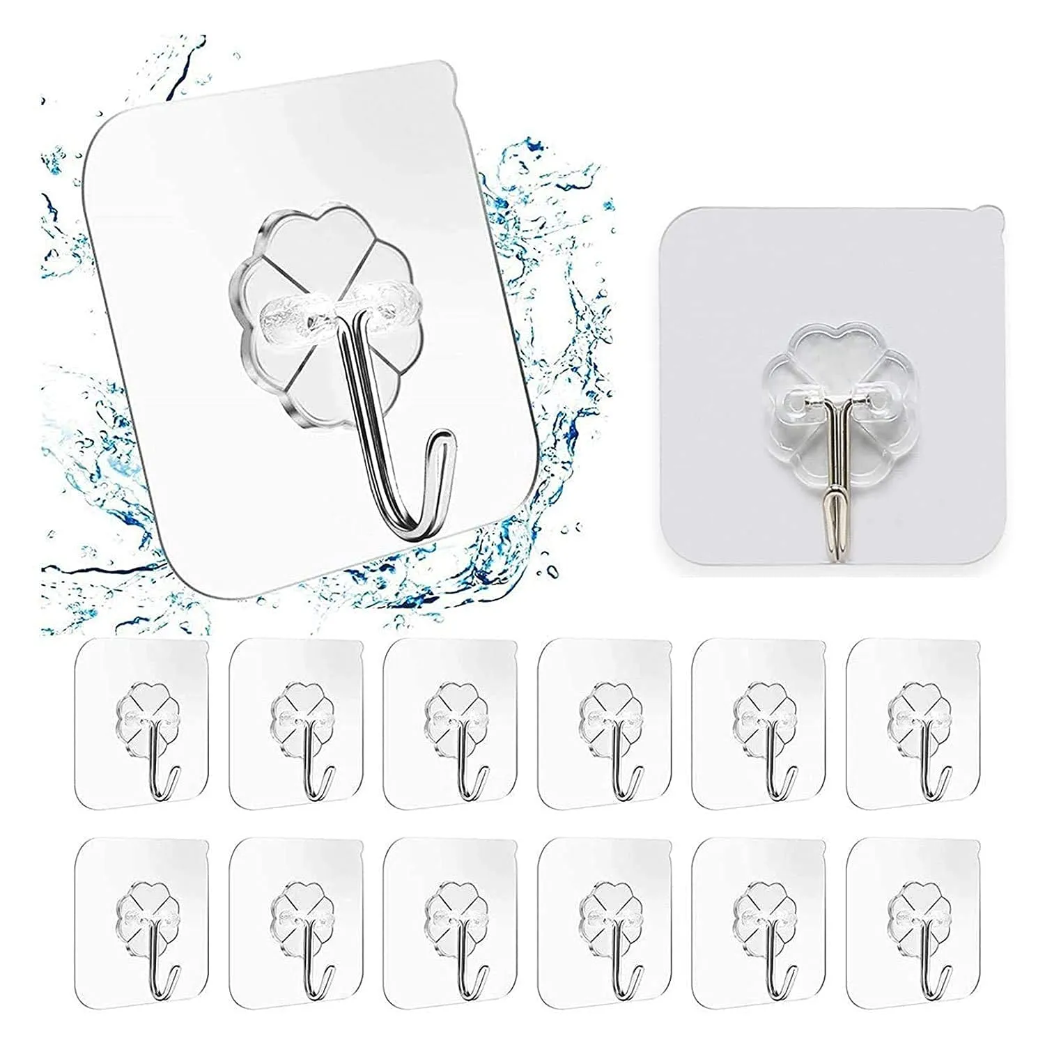 RAXON™ Pack of 15PC Self Adhesive Plastic Wall Hooks, Heavy Duty Sticky Hooks for Hanging 10KG Waterproof Transparent Adhesive Hooks for Wall, Wall Hangers for Kitchen Bathroom Bedroom Accessories