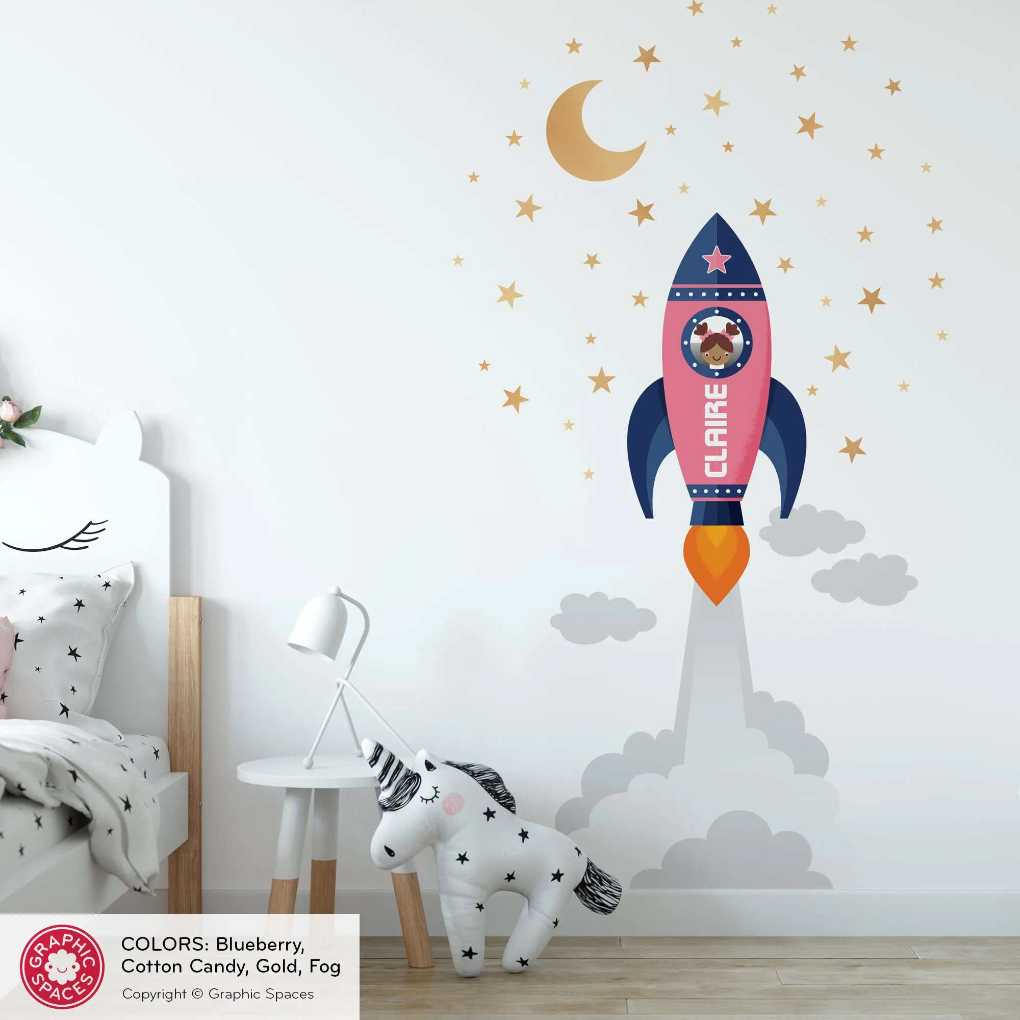 Rocket Launch Girl Fabric Wall Decal