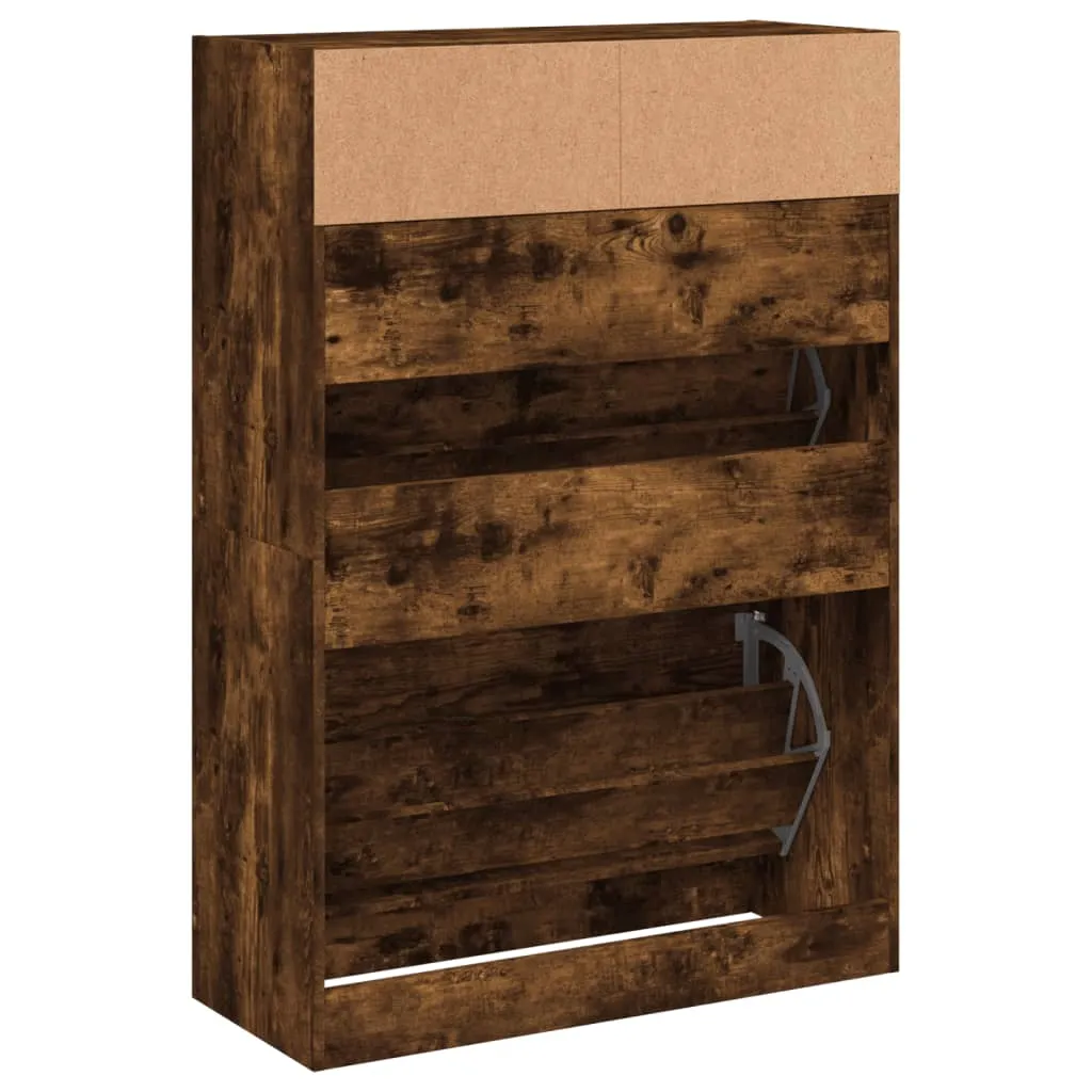 Shoe Cabinet with 2 Flip-Drawers Smoked Oak 80x34x116 cm