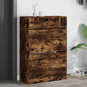 Shoe Cabinet with 2 Flip-Drawers Smoked Oak 80x34x116 cm