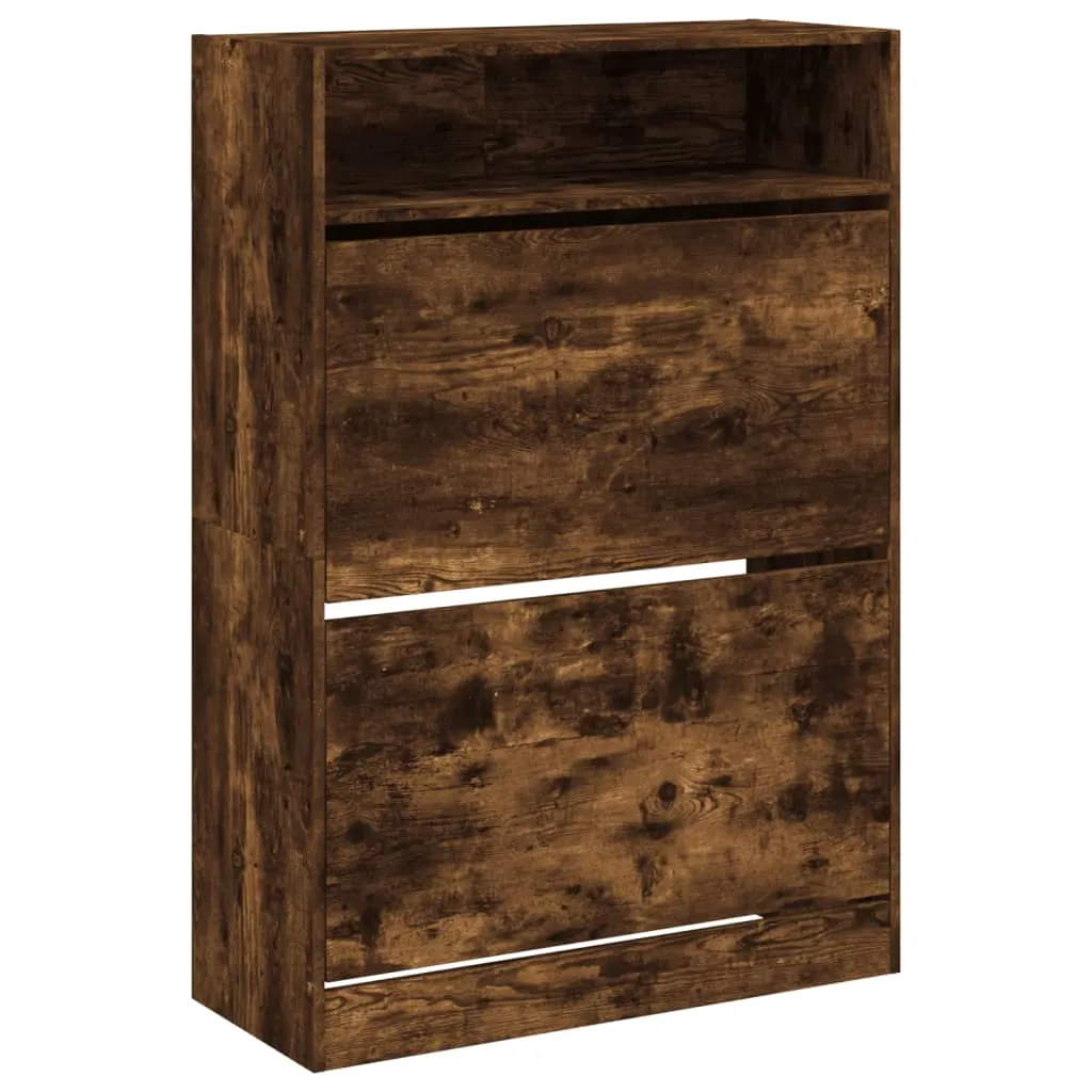 Shoe Cabinet with 2 Flip-Drawers Smoked Oak 80x34x116 cm