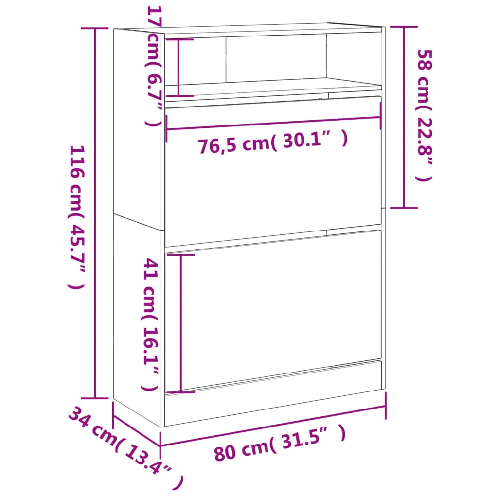 Shoe Cabinet with 2 Flip-Drawers Smoked Oak 80x34x116 cm