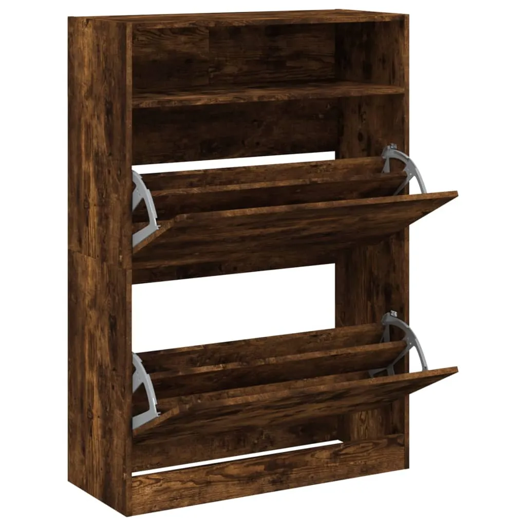 Shoe Cabinet with 2 Flip-Drawers Smoked Oak 80x34x116 cm