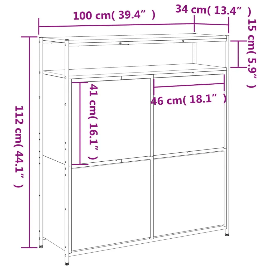 Shoe Cabinet with 4 Flip-Drawers Smoked Oak 100x34x112 cm