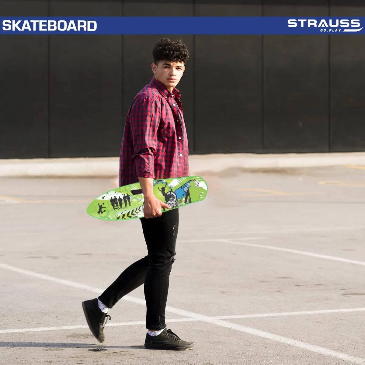 STRAUSS Cruiser Fishboard| Penny Skateboard| Casterboard| Anti-Skid Board with ABEC-7 High Precision Bearings| PU Wheel with Light| Ideal for 8 Years and Above (28 X 6 Inch), (Vibrant Green)