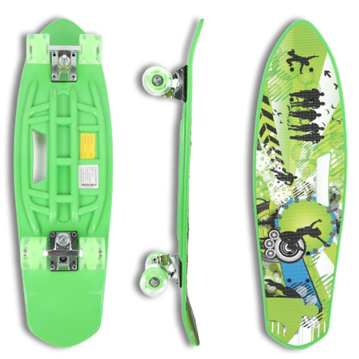 STRAUSS Cruiser Fishboard| Penny Skateboard| Casterboard| Anti-Skid Board with ABEC-7 High Precision Bearings| PU Wheel with Light| Ideal for 8 Years and Above (28 X 6 Inch), (Vibrant Green)