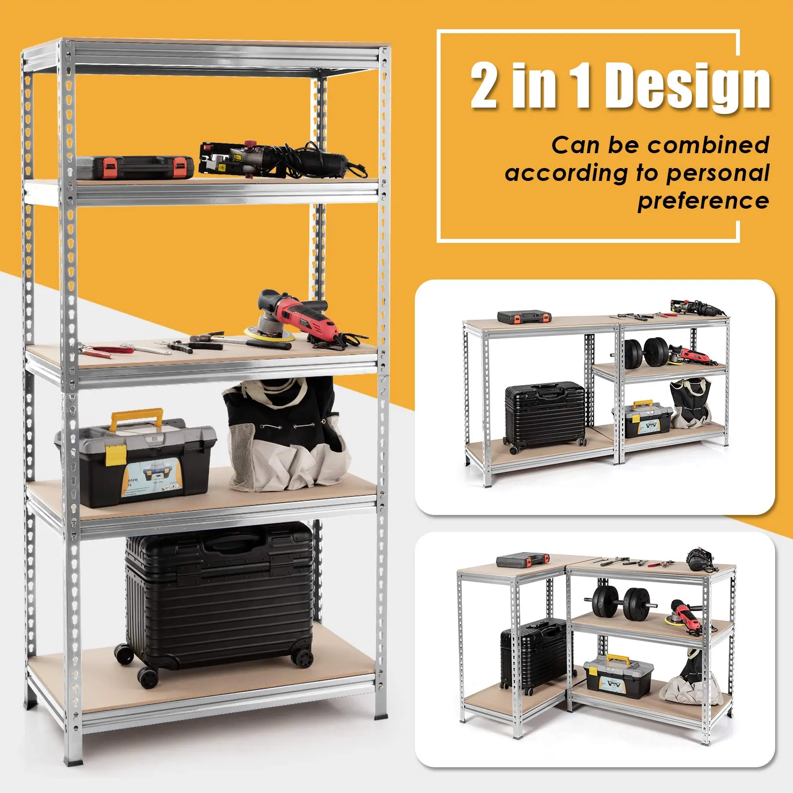 Tangkula 5-Tier Steel Storage Shelves, 73" Heavy Duty Garage Shelf with Adjustable Shelves