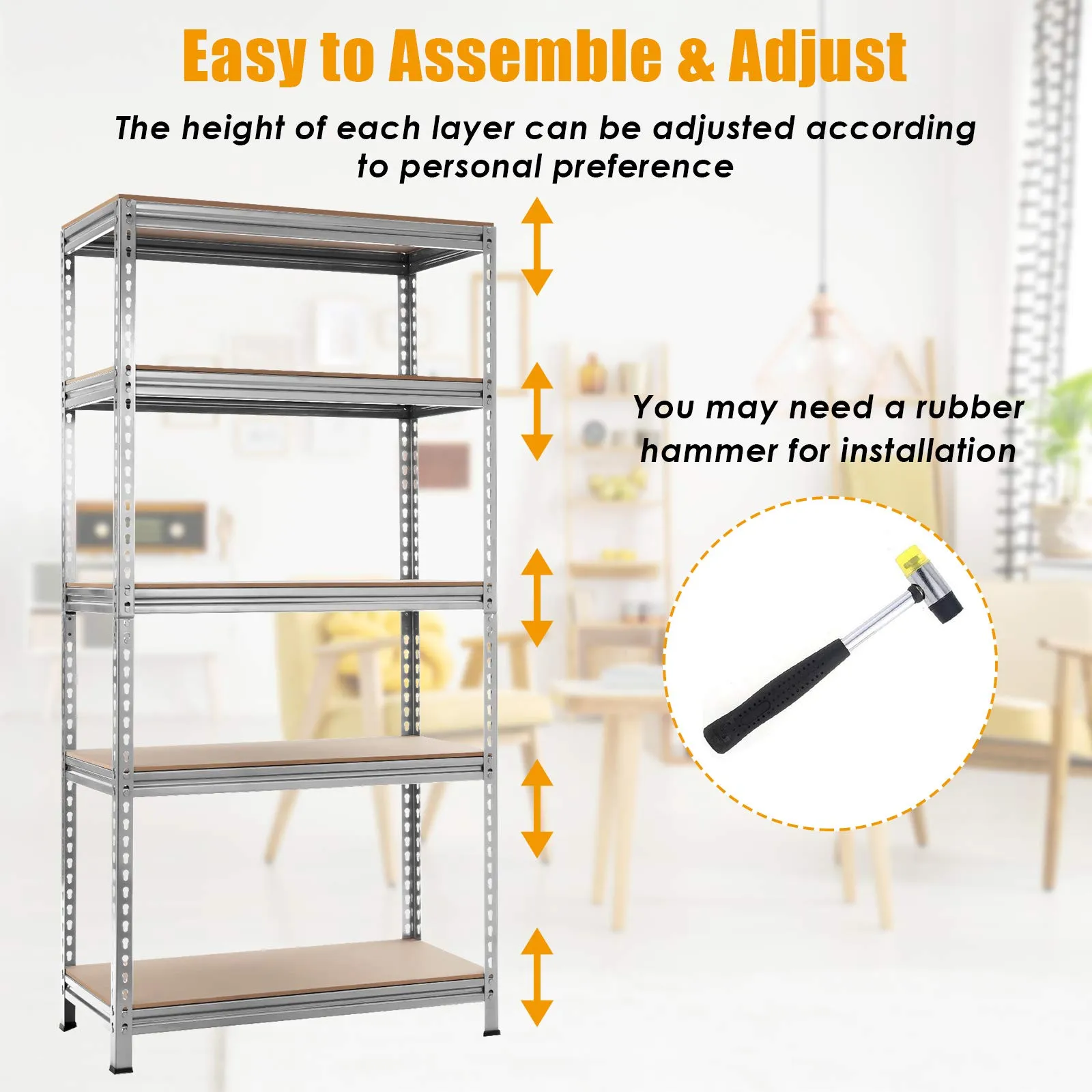 Tangkula 5-Tier Steel Storage Shelves, 73" Heavy Duty Garage Shelf with Adjustable Shelves