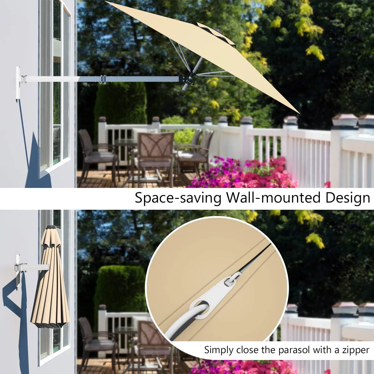 Tangkula 8 FT Wall Mounted Patio Umbrella, Outdoor Wall Umbrella with Adjustable Pole