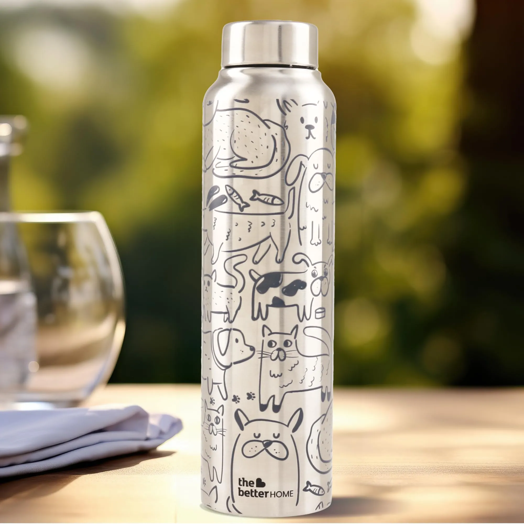 The Better Home Stainless Steel 1L Water Bottle | Gym Water Bottle For Men | Travel Bottle For Adults/Kids/School/Office | Water Bottle For Kids (Doodle)