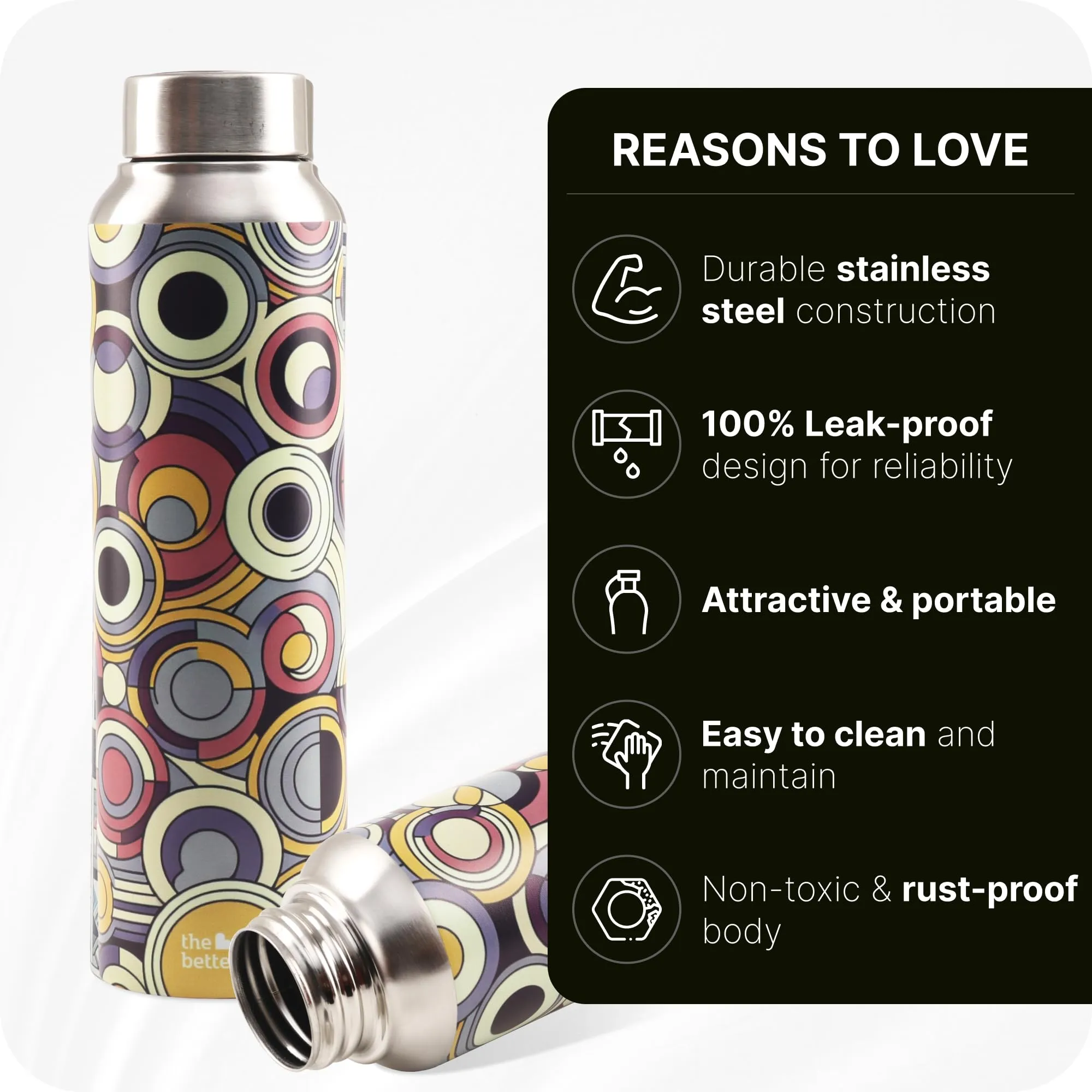 The Better Home Stainless Steel 1L Water Bottle | Pack of 3 | Gym Water Bottle For Men | Travel Bottle For Adults/Kids/School/Office | Water Bottle For Kids (Dotty Dazzle)